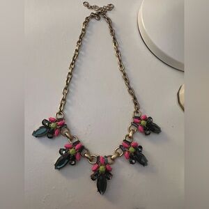 Jcrew Gold Chain Necklace with Pink and Green Gemstones